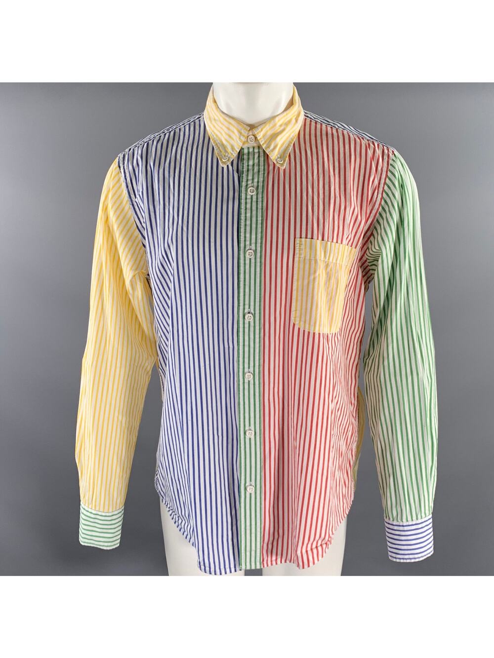 ROWING BLAZERS Size L White Multi-Color Stripe Cotton Long Sleeve Shirt